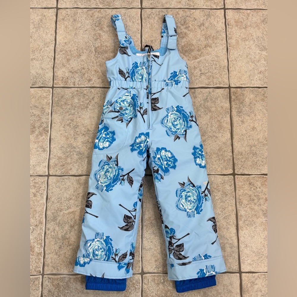 Obermeyer Blue Floral Kids snow bibs size girls 5